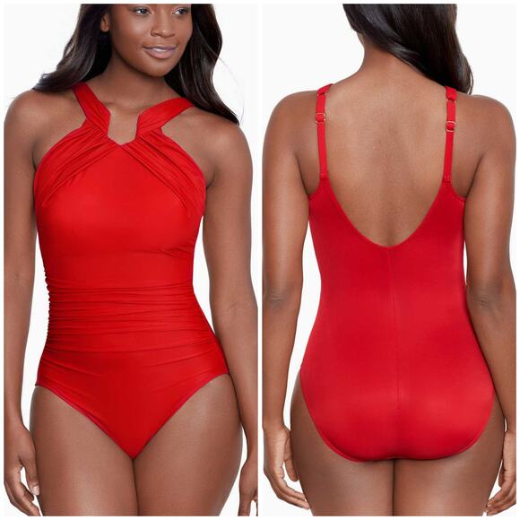 Miraclesuit NWT Rock Solid Aphrodite One Piece Swimsuit Cayenne Red Size 8 - Picture 1 of 14